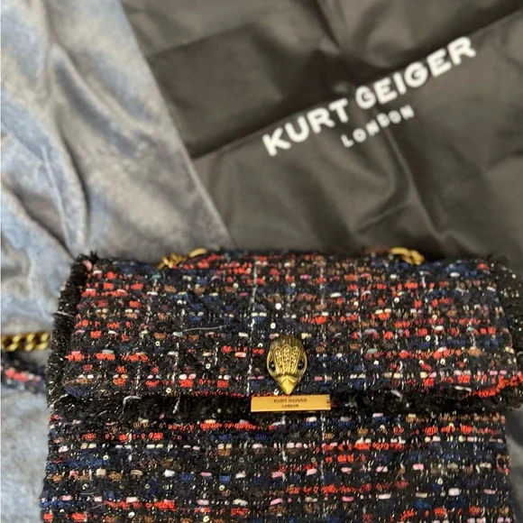Kurt Geiger London Kensington Tweed Chain Shoulder Bag Multicolor Eagle Clasp - Picture 1 of 4